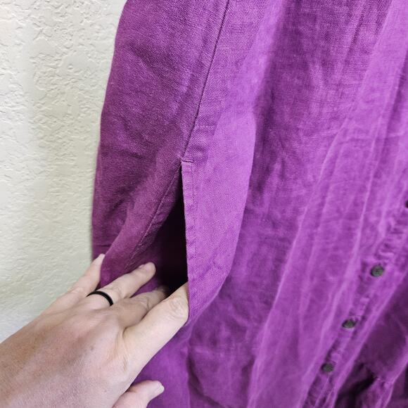 J.Jill 4X Love Linen Button Front Maxi Dress Purple Lagenlook Cottagecore V-Neck - Picture 9 of 16